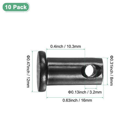 10 Pack Clevis Pins M8 By 16mm Carbon Steel Flat Head showing dimensions for mechanical linkage use