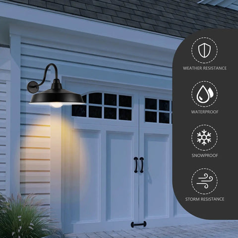 16 Inch Dome Barn Light Outdoor Wall Mount Sconce for Farmhouse Rustic Industrial Exterior Lighting Gooseneck Design
