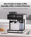 Heavy Gauge Stainless Steel Espresso Machine With Built In Burr Grinder Semi Automatic Coffee Maker Churning Out Smooth Shots For The Daily Grind Stress Free on countertop with coffee.