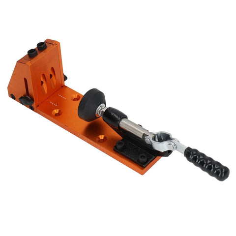 Pro Grade 15 Degree Pocket Hole Jig Kit With Aluminum Alloy Construction In Bright Orange for precision drilling.