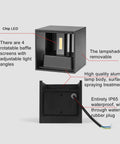 4 Pack Outdoor Indoor LED Wall Lights Sconces IP65 Waterproof Square Aluminum Up And Down Lighting with removable lampshade
