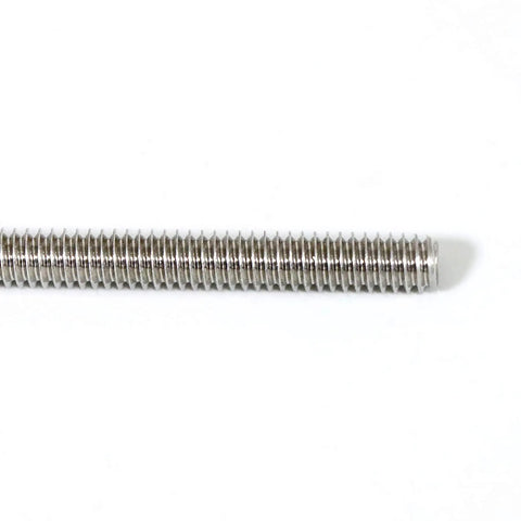 Close-up of Stainless Steel Pro Grade Fully Threaded Rod Three Eighths Inch 16 TPI UNC 48 Inch Length Right Hand Threads Four Pack