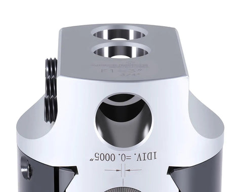Three Inch Boring Head With Off Thread Precision Machining Tool for Metalworking, top view showing holes and thread detail.