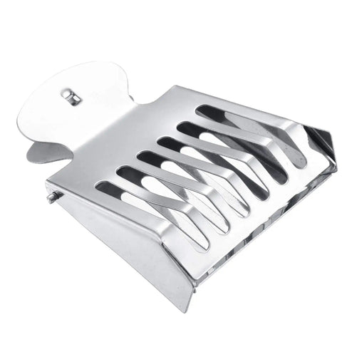 Close-up of Queen Bee Cage Catcher Clips Set In Stainless Steel Three Pack Beekeeping Tool for catching the queen bee, side view