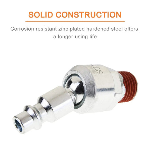 Six Pack 1 Quarter Inch Swivel Air Fittings With 360 Degree Rotatable Quick Connect For Air Tools And Compressors MNPT Male Plug Hose Connectors Pro Grade No Kink And Wrist Friendly, zinc-plated steel