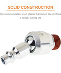 Three Pack 1/4 Inch Swivel Air Tool Fittings With 360 Degree Rotatable Quick Connect MNPT Plugs For Air Compressors, Industrial Pneumatic Adapters, Durable 1/4 Inch NPT Male Threads zinc-plated steel fitting