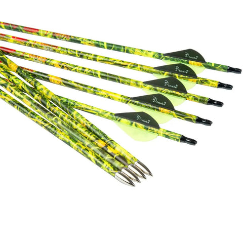 Carbon Hunting Arrows For Compound And Recurve Bow, 28 Inch Shafts With 300 340 350 400 Spine, Pack Of 12, Camouflage Finish
