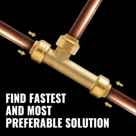 1/2 Inch Slip Tee Push To Connect Plumbing Fittings Pack Of 3 For PEX Copper CPVC PE RT Water Lines With Lead Free Brass Quick Emergency Repair And Leak Fix Includes 1 Disconnect Clip - installed view