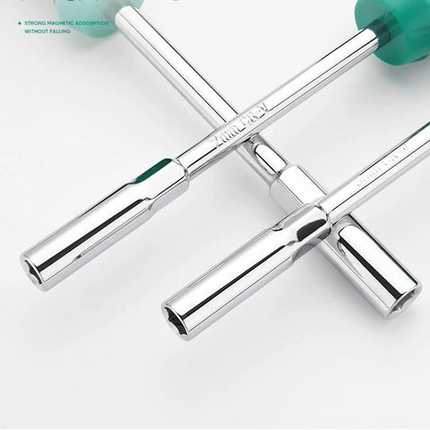 Fort Knox Tough Hex Nut Driver Socket Set Featuring Six Millimeter Wrench And Precision Screwdriver Bits on a white background.