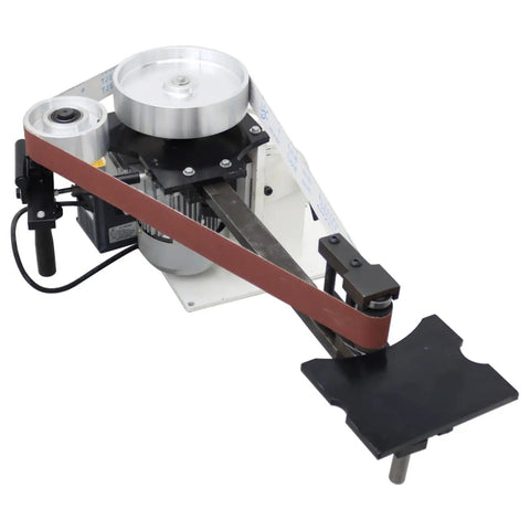 Shop Tough Variable Speed Belt Sander And Metal Polisher Featuring Three Grinding Wheels, 71 Inch width, used for flat and curved surface finishing.