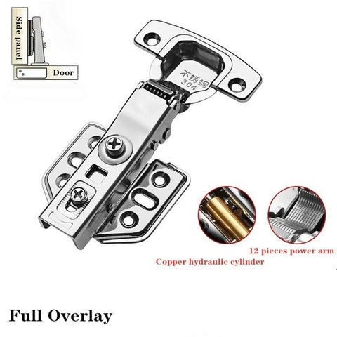 Stainless Steel Hydraulic Cabinet Door Hinge With Quiet Buffer Damping Smooth Soft Close Action For Cabinets Closets And Furniture Super Easy Install 1 Piece showing full overlay and copper cylinder detail