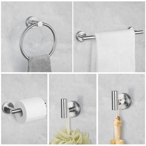 Brushed Nickel Towel Rack Set For Bathroom Stainless Steel 5 Piece Wall Mounted Bath Accessories with towel bar and hooks