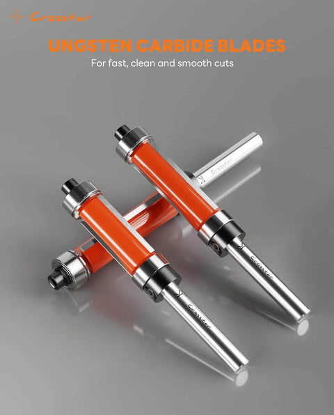 Flush Trim Router Bit Set Four Piece One Quarter Inch Shank Top And Bottom Bearing Carbide Template Guide Bits For Woodworking Cutting