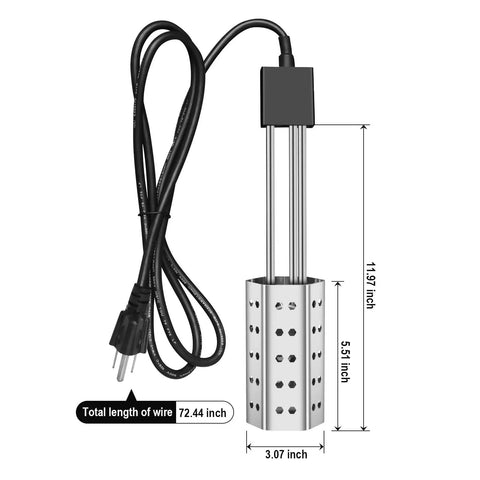 Heavy Duty 1500W Immersion Water Heater For Fast Heat In 5 Gallons Of Water, Submersible Bucket Bath Heater With Metal Guard Cover