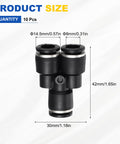3 Way Y Push To Connect Pneumatic Fittings Black Plastic 8mm Tube To Tube Quick Lock Connectors For Air Lines product size