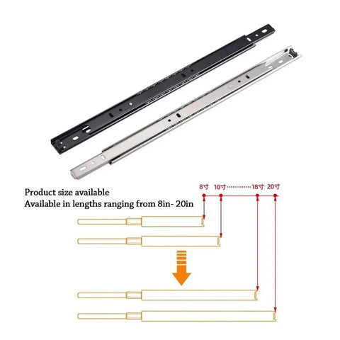 Two Pack Smooth Glide Bearing Drawer Slides 10mm Wide Hardware Kit For Cabinets And Drawers Easy Install Quiet Friction Reducing Rails Durable Steel For Quick Fit with length options