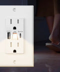 Heavy Duty 15 Amp Wall Outlet With Built In Night Light And Dual Usb Charging Slick White Finish Plug And Play Setup with LED indicator
