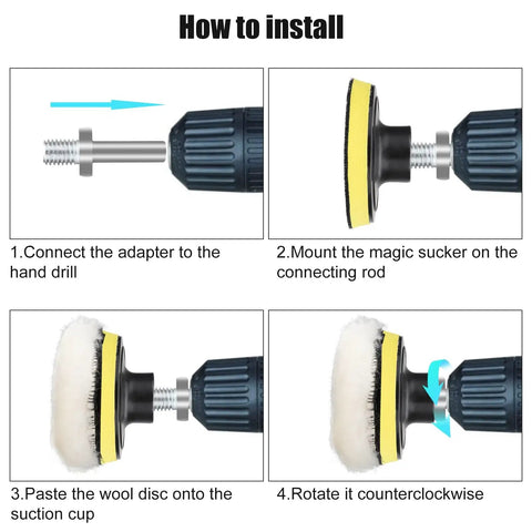Installation guide for 7 Piece 3 Inch Wool Polishing Pads Kit With Hook And Loop Backing Pad And M10 Drill Adapter For Car Buffing And Polishing