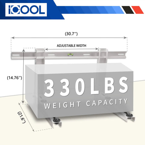 Heavy Duty Mini Split Wall Mount Bracket for 9000 to 36000 BTU units, foldable design with 330lbs weight capacity, dimensions shown