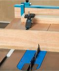 Heavy Duty 36 Inch Hdpe Miter Bars 2 Pack fits standard 3 4 by 3 8 inch slots on a table saw with wood piece.