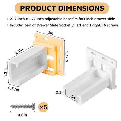 Drawer Slide Socket Set For 1 Inch Drawer Slides RV Drawer Slides Back Plate Kit with dimensions and screws