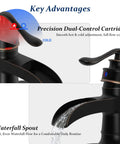 Oil Rubbed Bronze Bathroom Sink Faucet 1 Hole Single Handle Waterfall Faucet No Fuss With Pop Up Drain And Hoses Lead Free Vanity Faucet For Home Or Commercial Use Solid Brass Construction with dual-control cartridge and waterfall spout