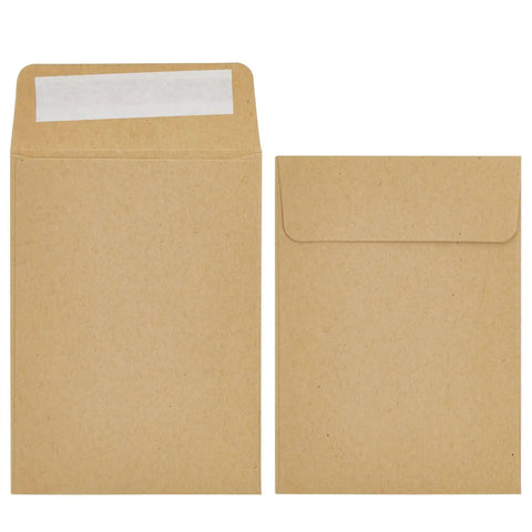 Brown Seed Packets 4.5 By 3.25 Inches 100 Pack Blank Envelopes With Self-adhesive Seal for Seeds, Coins, Keys and Tiny Parts