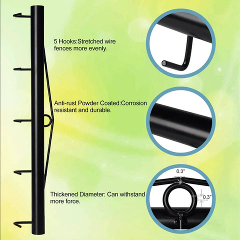 Beefy Chain Link Fence Stretcher Tool With 5 Hook Design, 31.5 Inch Heavy Duty Woven Wire Stretcher, Steel Construction, Black Powder Coated For Rust Resistance, Durable Fence Tensioner For Residential Yards And DIY Projects showing 5 hook design and anti-rust coating.