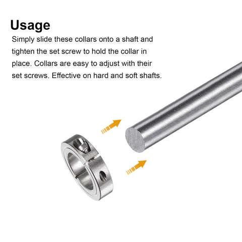 Split Shaft Collar Clamp On 1-1/2 Inch Bore 2-3/8 Inch OD 9/16 Inch Width 304 Stainless Steel Set Screw Style usage with shaft
