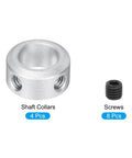Beefy Aluminum Shaft Collar Set 10mm And Three Eighths Inch Bore Set Screw Clamping Collars Silver pack of 4 with 8 black screws
