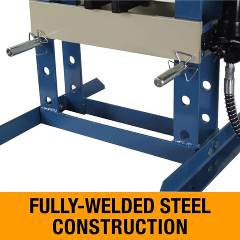 Close-up of 10 Ton Hydraulic H Frame Shop Press Workhorse fully-welded steel construction for metalworking