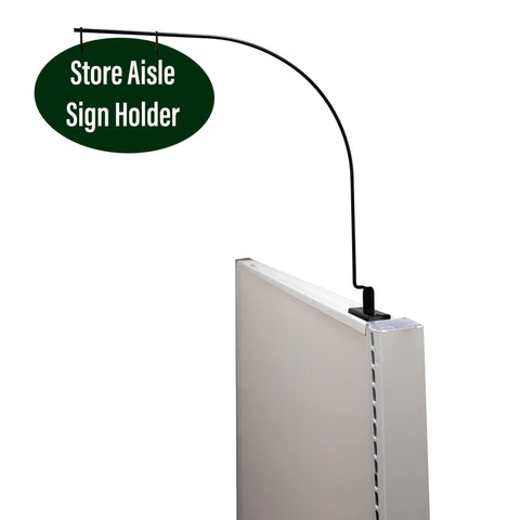 Rock Solid Curved Gondola Shelf Magnetic Sign Holder For Retail Store Aisles And Department Walkway Section Marker with sign holder attached.