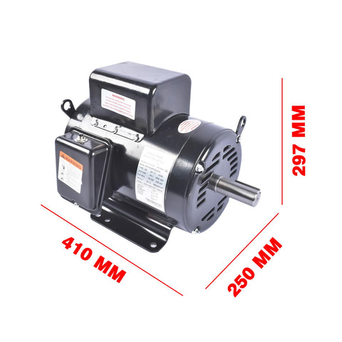 Rock Solid Heavy Duty 7.5 Hp Air Compressor Motor Single Phase Electric Motor 3450Rpm 208 To 230 Volt 60Hz Ac Drive side view with dimensions.
