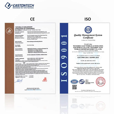 CE and ISO9001 certification documents for East World Automation Equipment Co., Ltd.
