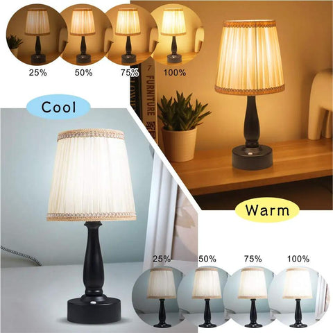 Lit Two Pack Battery Powered LED Night Lights Portable Dimmable Warm White Eye Protection Lamps With Remote Set Of 2 Easy Bedside Lighting For Bedroom Study Kids Room showing multiple dimming levels in a warm and cool setting.
