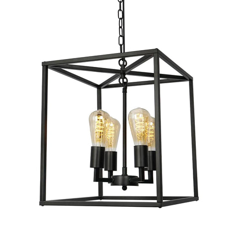 Black Farmhouse Dope Plug In Chandelier With Sixteen Point Seven Foot Cord Industrial Lantern Pendant Light For Kitchen Entryway Hallway And Dining Room Four Light Rustic Ceiling Fixture