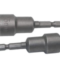 15mm Hex Shank Magnetic Nut Driver Set For Drills Heavy Duty Socket Bits two pieces on white background