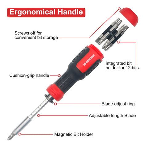 Multi Screwdriver 13 In 1 Set With 1/4 Nut Driver And 12 Bits Including Torx Security, Flat Head, Phillips, Hex, Square in use