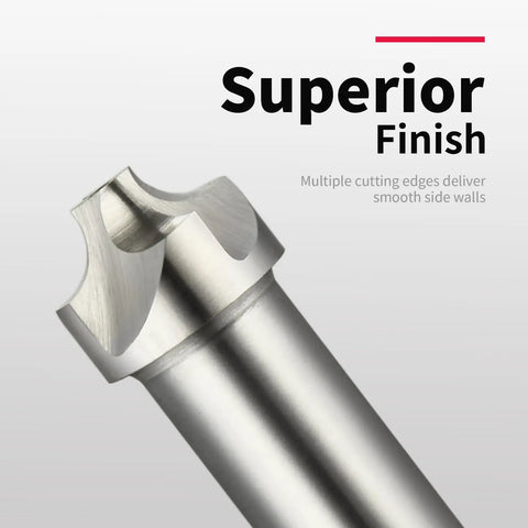 R20 4 Flute Corner Rounding End Mill Cutter With Straight Shank For Mold Milling HSS High Speed Steel close-up on cutting edge