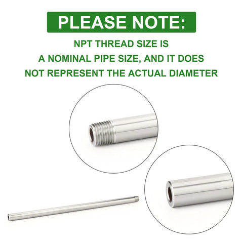 Two Pack 304 Stainless Steel Weld Nipple Pipe Fittings With One Quarter Inch NPT Male Threads, Sixteen Inch Length, Cast Pipe