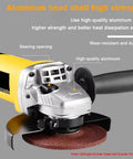Badass 125mm Electric Angle Grinder With a Rock Solid 1050 Watt Motor and 11000 RPM showing aluminum head and bearings for durability.