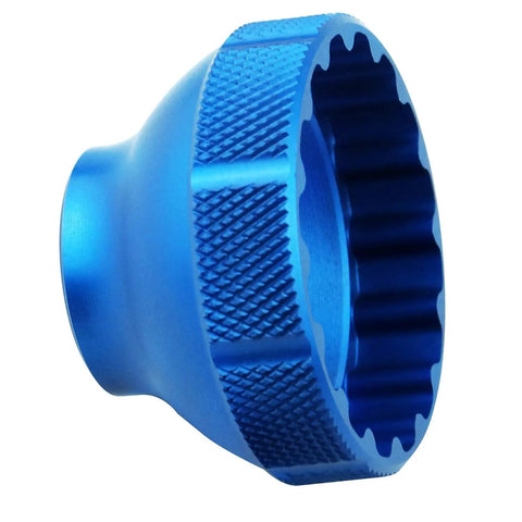 Beast 16 Notch Bottom Bracket Tool For 44mm Outer Bearing, Aluminum CNC Machined Blue, side view showing notches