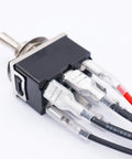 Close-up of Beefy Three Pack Latching DPDT Toggle Switches 6 Pin 3 Position On Off On Heavy Duty 16A 250VAC with spade terminals