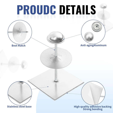 Straight Up Tough Self Stick Insulation Pins 2-1/2 Inch with galvanized finish, aluminum dome cap, and stainless steel base.