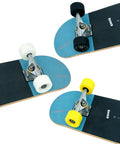 Three skateboards with different wheel colors, black wheels show 60mm 88A Skateboard Wheels With Bearings Set Of 4 Black For Street And Park Skating Cruising Carving And Tricks, Smooth Urethane Durable Construction Beginner Friendly For All Skill Levels