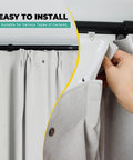 Adjustable Traverse Curtain Rod With Track System Extends From 47 To 86 Inches For Thick Curtains Up To 40 Lbs In Black Aluminum Heavy Duty And No Fuss Easy Install, black rod with curtain clips and hand opening drape