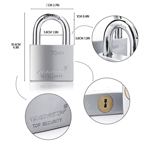 70mm Heavy Duty Beefy Padlock With Waterproof Seal For Indoor Outdoor Use, High Security Keyed Lock Includes Four Keys, Alloy Steel Body With Brass Cylinder