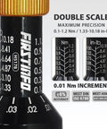 Close-up of Pro Grade Precision Calibrated Torque Limiting Screwdriver Set with dual scale Nm and in-lb with ISO and ASME certs.