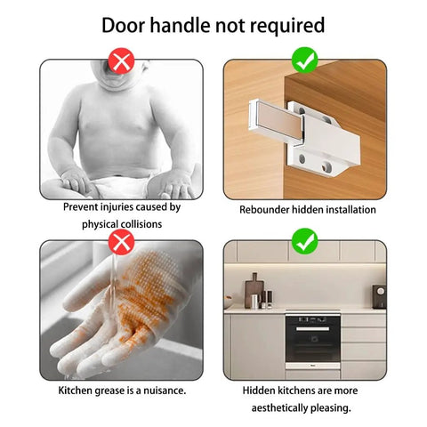 Push To Open Cabinet Latch With Spring Retract Durable Cold Rolled Steel And Nylon Nonmagnetic Corrosion Resistant Rebound Locking Device