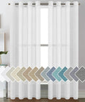 White Linen Sheer Curtains For Living Room Cozy Farmhouse Style Flax Linen Blend Light Filtering Privacy Drapes 52 Wide By 84 Long Set Of 2 Grommet Panels Pure White hanging in a room with color swatches.
